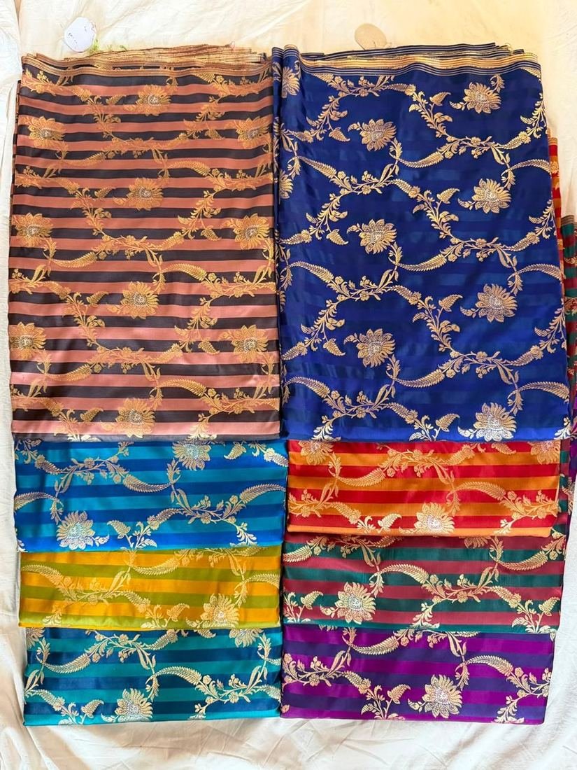 KashiFab Banaras Royale Stripes fabric swatch sample wholesale from Varanasi - authentic Banarasi silk