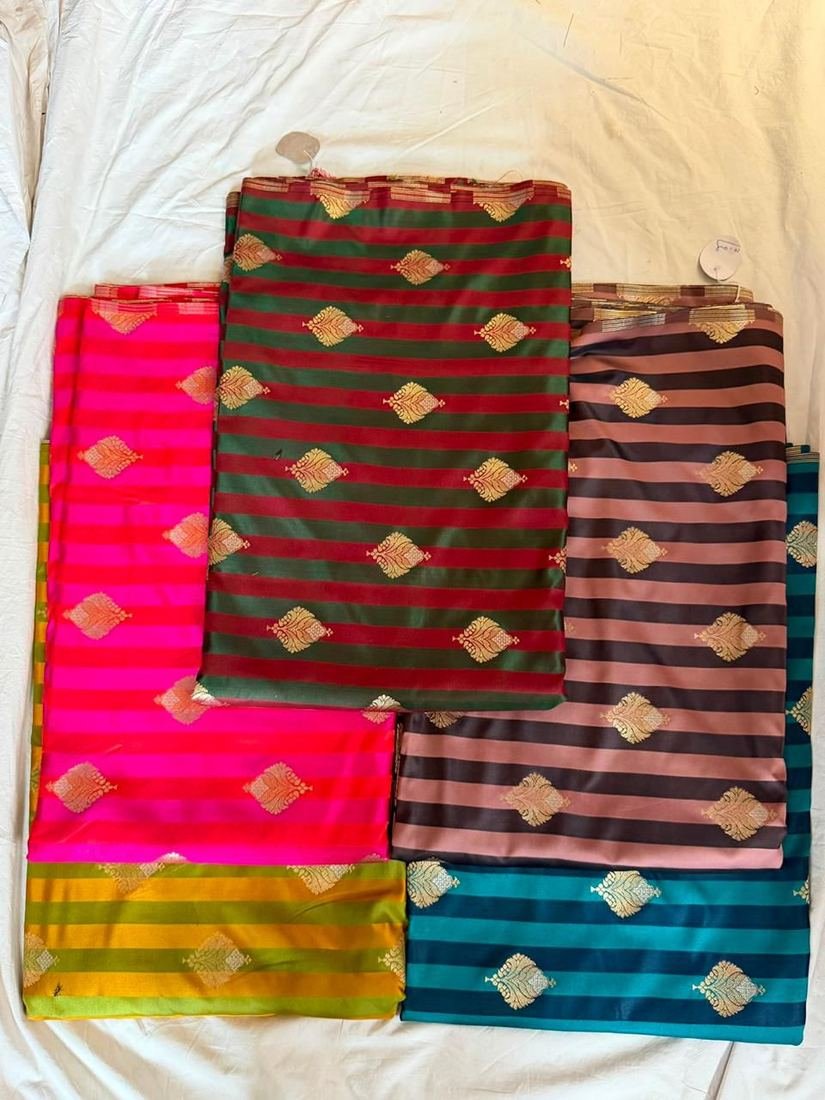KashiFab Banaras Royale Stripes fabric swatch sample wholesale from Varanasi - authentic Banarasi silk