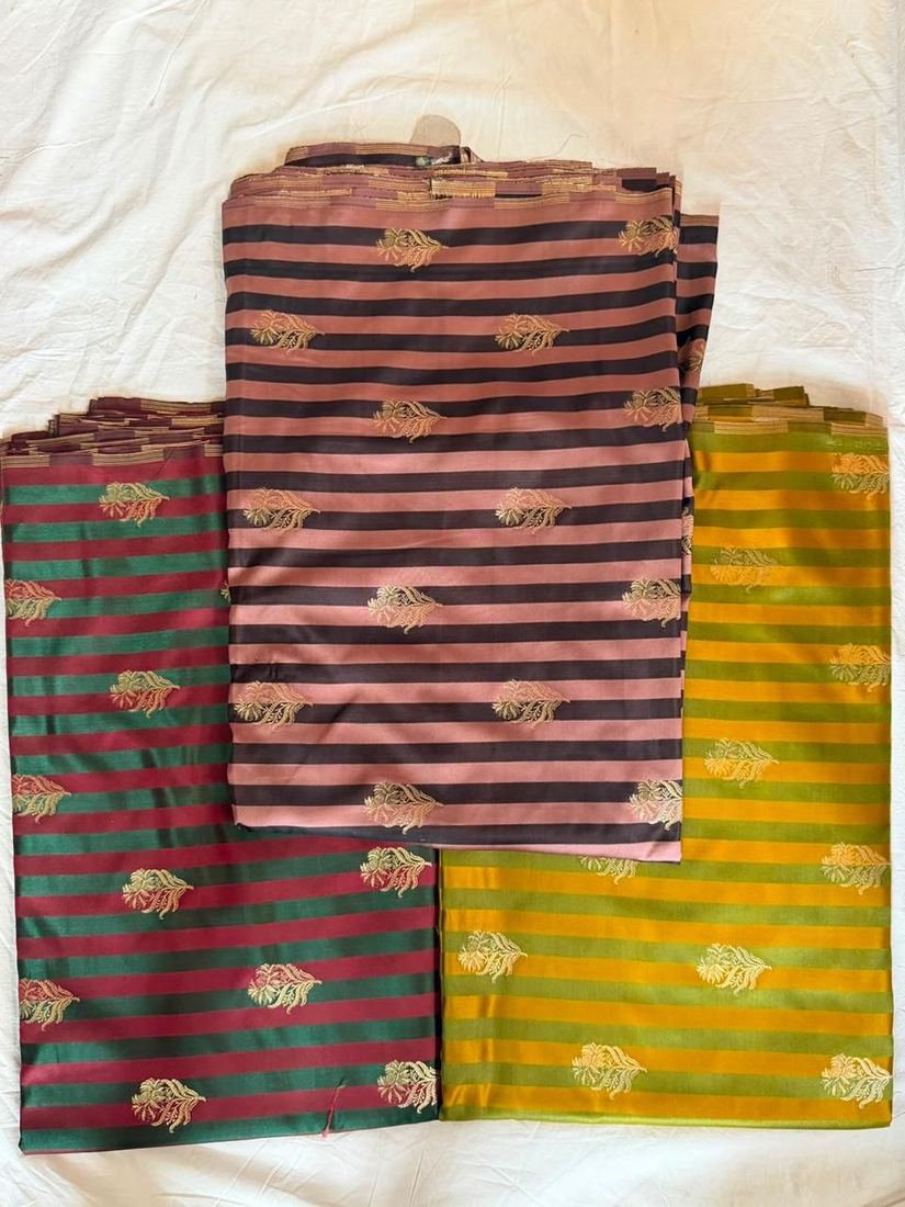 KashiFab Banaras Royale Stripes fabric swatch sample wholesale from Varanasi - authentic Banarasi silk