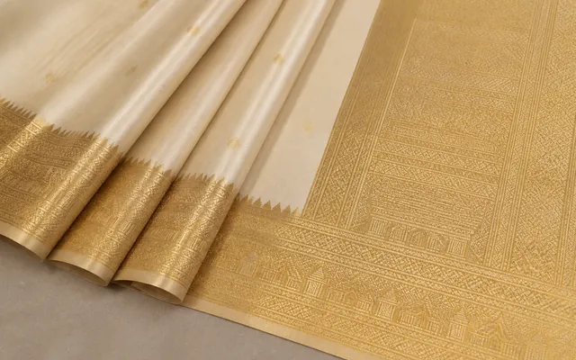 KashiFab Banarasi geometric temple border silk saree