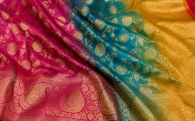 KashiFab rangkat multi-colour Banarasi silk saree fabric
