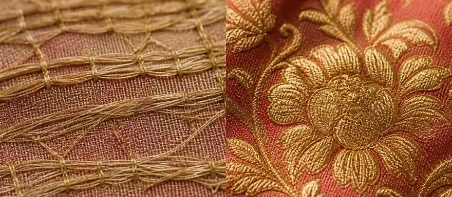 KashiFab Banarasi kadwa zari handwork close-up on silk