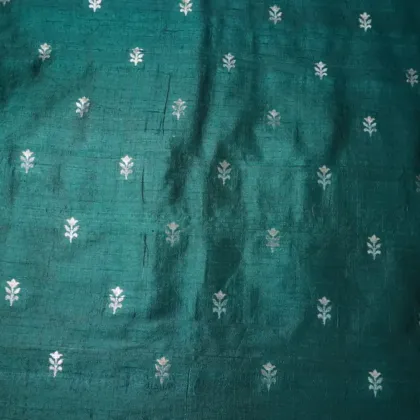 KashiFab_banarasi_pure_raw_silk_zari_booti_cho_u04_teal_01 KashiFab Banarasi Pure Raw Silk Zari Booti Teal fabric wholesale Varanasi