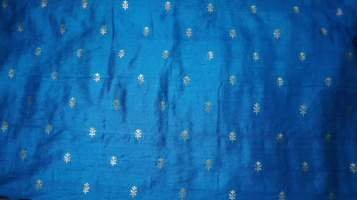 KashiFab Banarasi Pure Raw Silk Zari Booti Navy fabric wholesale Varanasi