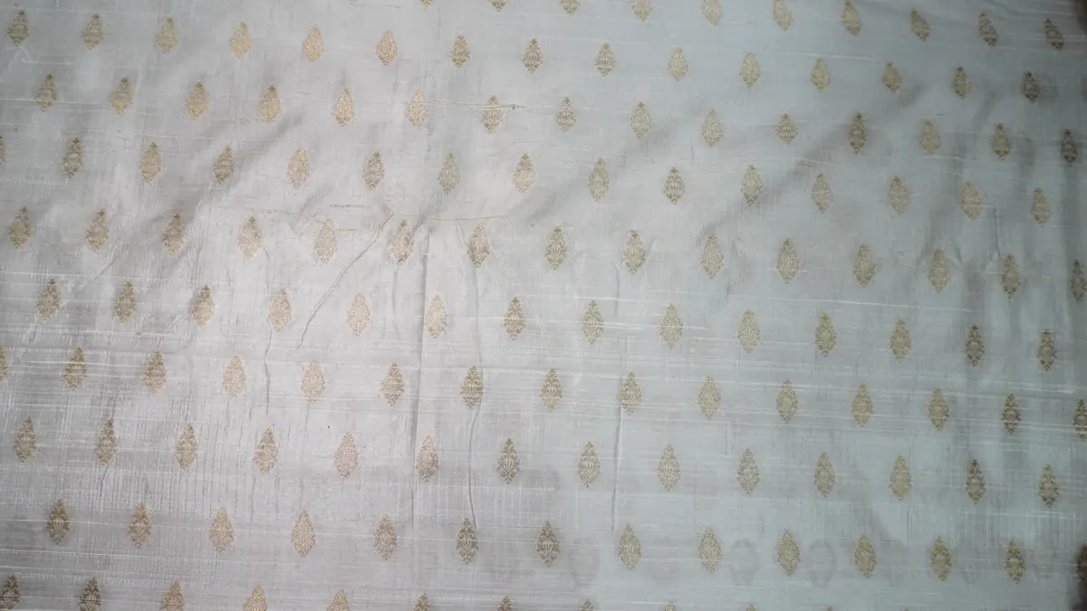 KashiFab_banarasi_pure_raw_silk_zari_booti_cho_u07_grey_01 KashiFab Banarasi Pure Raw Silk Zari Booti Grey fabric wholesale Varanasi