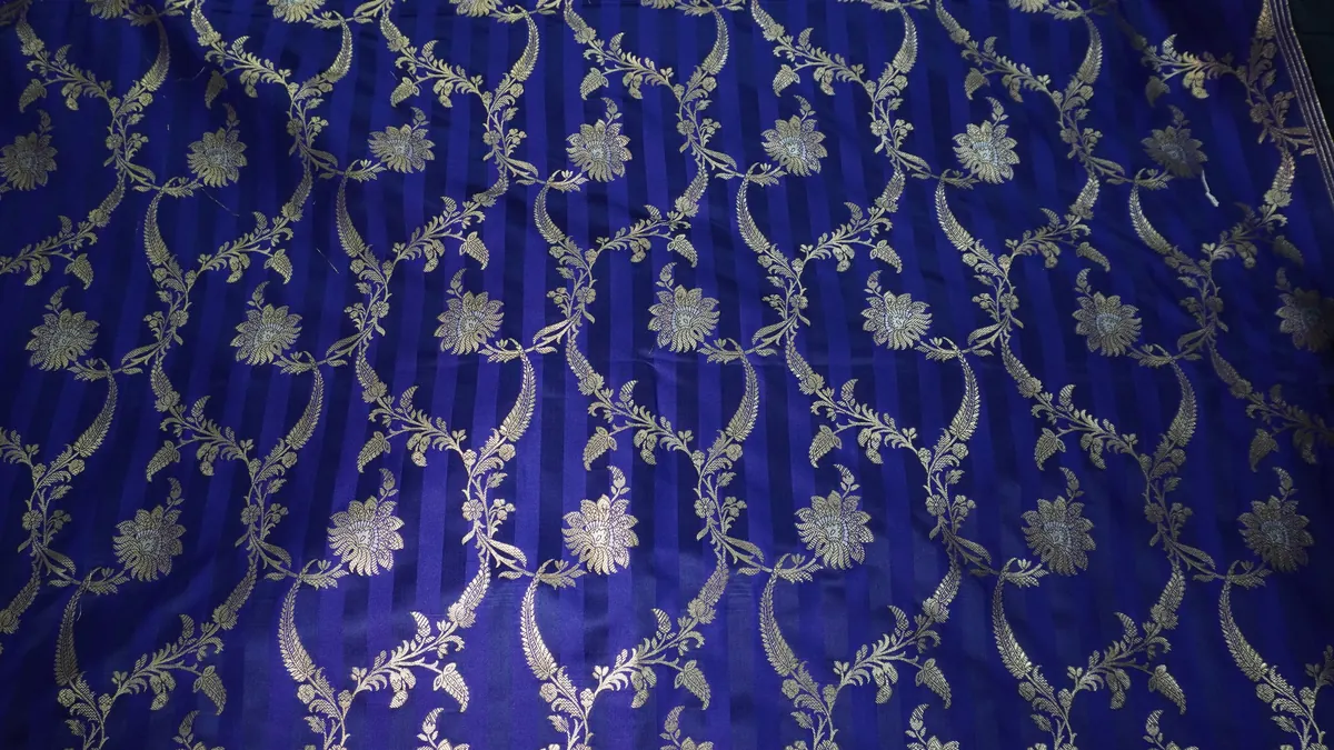 KashiFab Banarasi Vintage Brocade Navy fabric wholesale Varanasi