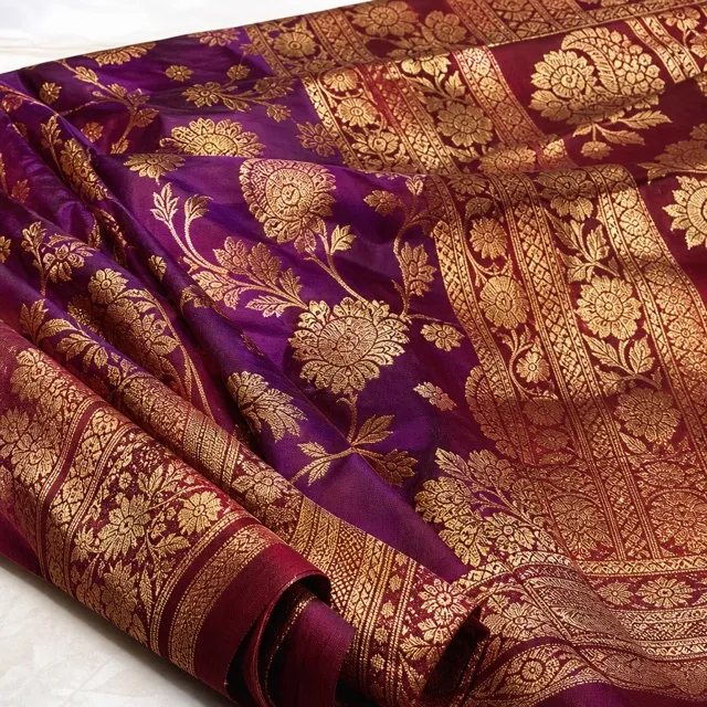 KashiFab Banarasi brocade silk fabric online - gold zari opulent weave from Varanasi