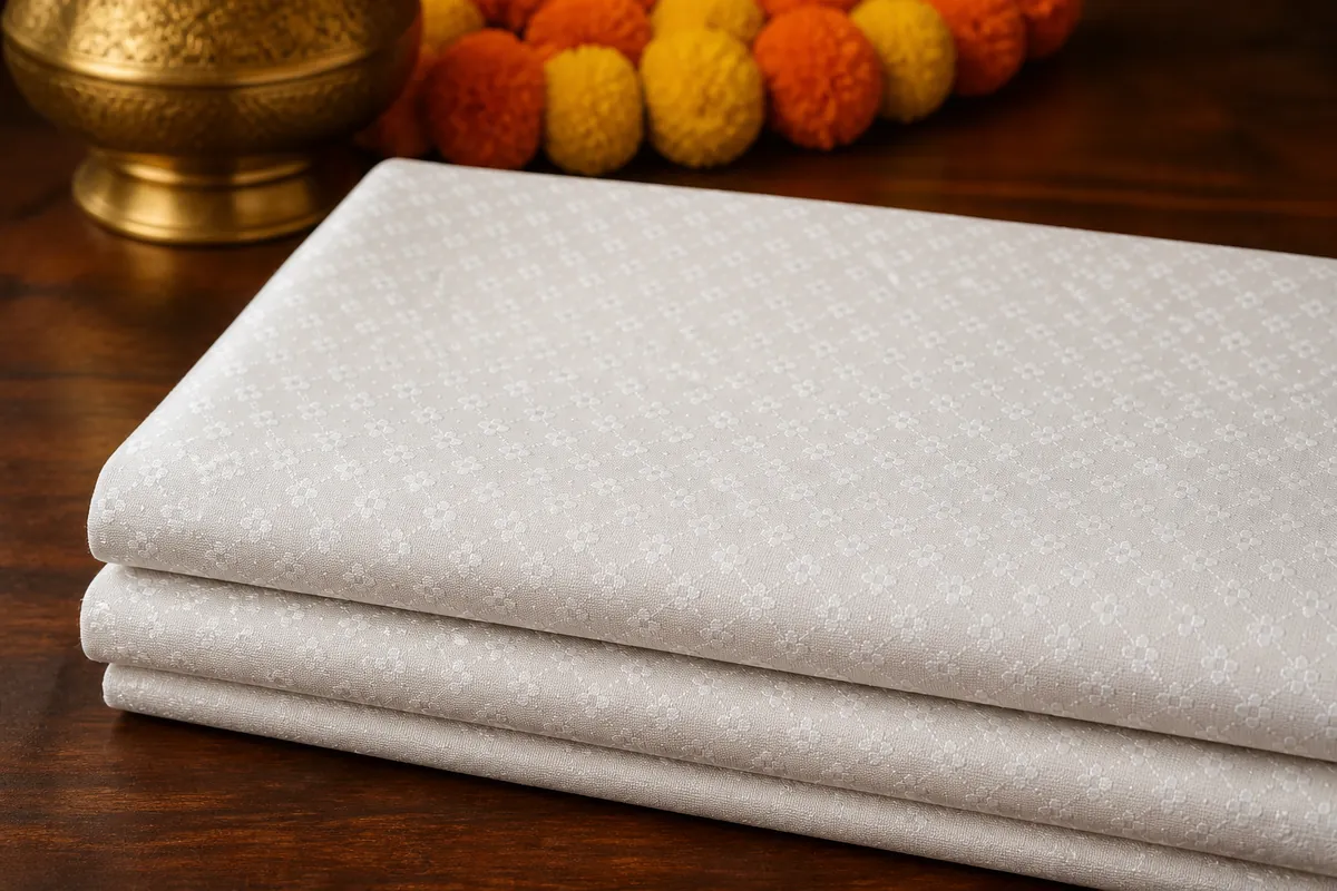 KashiFab_cho_card1_cotton_jacquard_d15_cover-2 KashiFab Cotton Jacquard Zari Banarasi Fabric folded on table - Banaras fabric cover