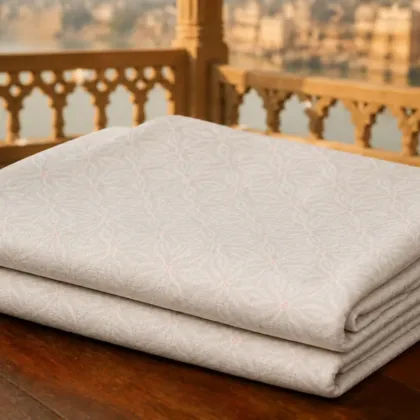 KashiFab Cotton Jacquard Zari Banarasi Fabric folded on table - Banaras fabric cover