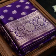 KashiFab Cotton Jacquard Zari Banarasi Fabric folded on table - Banaras fabric cover