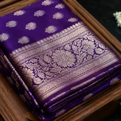 KashiFab Cotton Jacquard Zari Banarasi Fabric folded on table - Banaras fabric cover