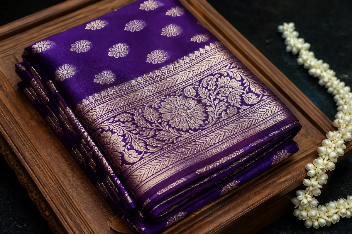 KashiFab_cho_card1_cotton_jacquard_d22_cover-1 KashiFab Cotton Jacquard Zari Banarasi Fabric folded on table - Banaras fabric cover