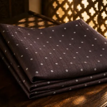 KashiFab Cotton Jacquard Zari Banarasi Fabric folded on table - Banaras fabric cover