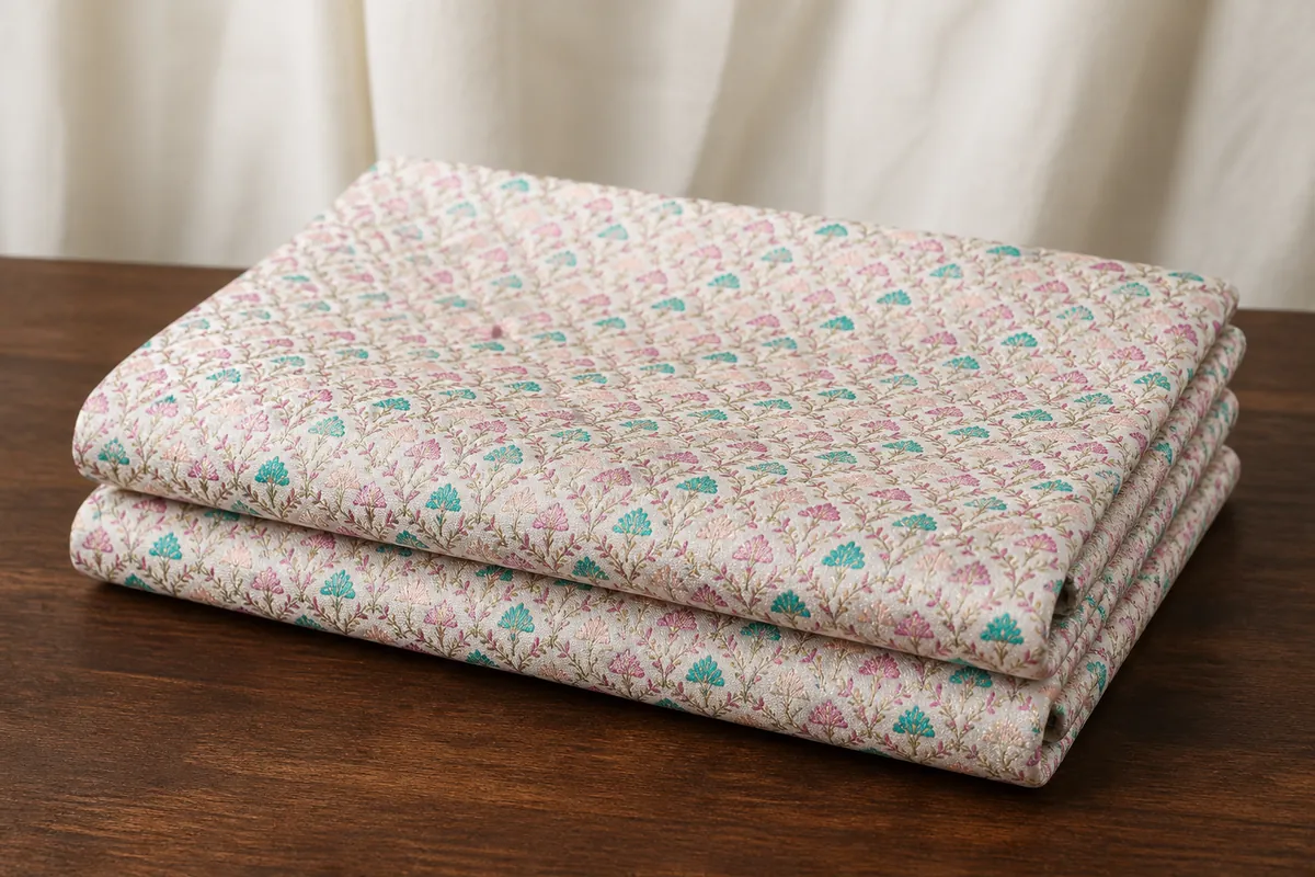 KashiFab_cho_card1_heritage_embroidery_u05_cover KashiFab Banarasi Heritage Embroidery Fabric folded on table - Banaras fabric cover