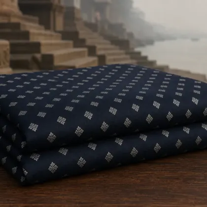 KashiFab Banarasi Katan Spun Meena Brocade folded on table - Banaras fabric cover