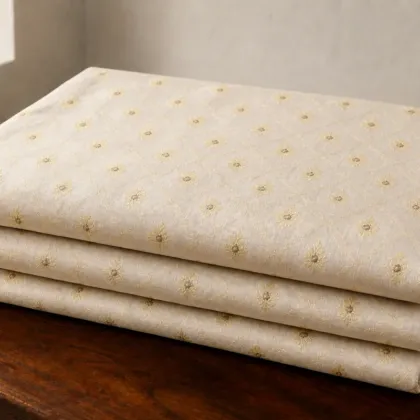 KashiFab Banarasi Katan Spun Meena Brocade folded on table - Banaras fabric cover