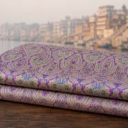 KashiFab Banarasi Kimkhab Brocade folded on table - Banaras fabric cover