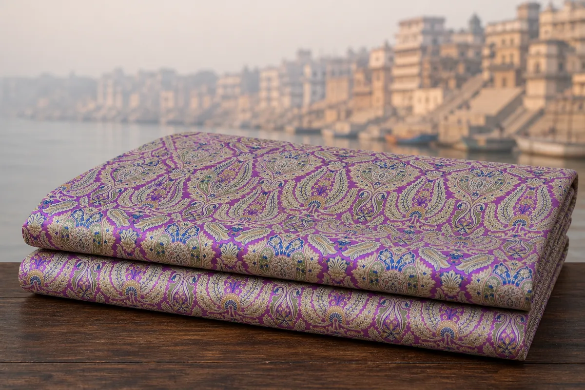 KashiFab_cho_card1_kimkhab_u01_cover-1 KashiFab Banarasi Kimkhab Brocade folded on table - Banaras fabric cover