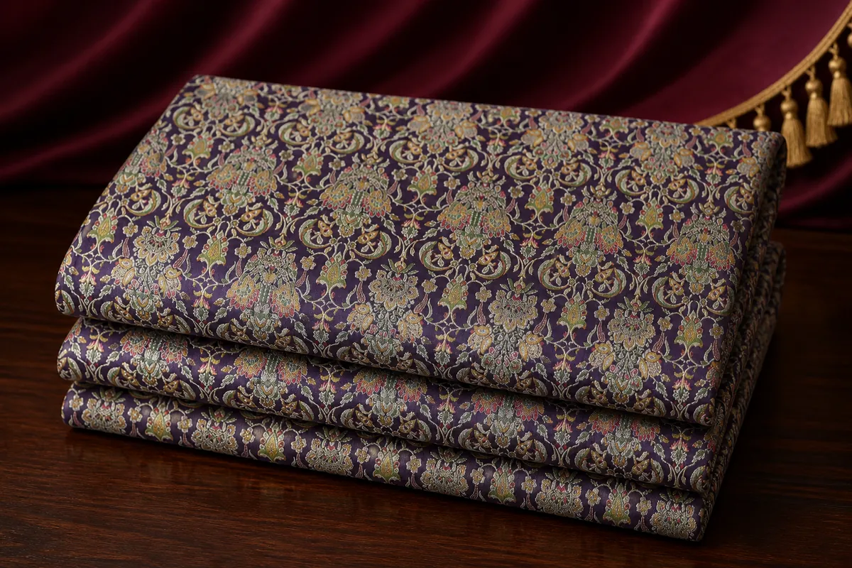 KashiFab_cho_card1_kimkhab_u05_cover KashiFab Banarasi Kimkhab Brocade folded on table - Banaras fabric cover