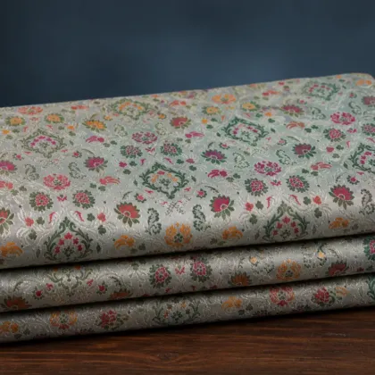 KashiFab Banarasi Kimkhab Brocade folded on table - Banaras fabric cover