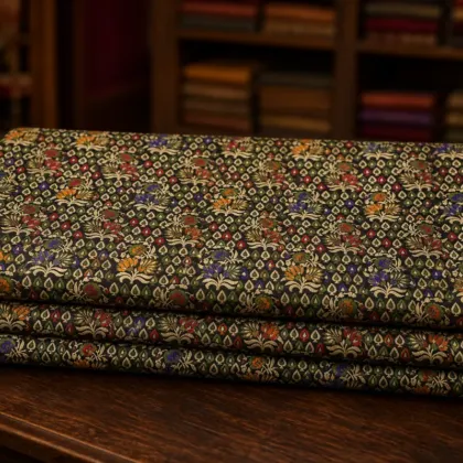 KashiFab Banarasi Kimkhab Brocade folded on table - Banaras fabric cover
