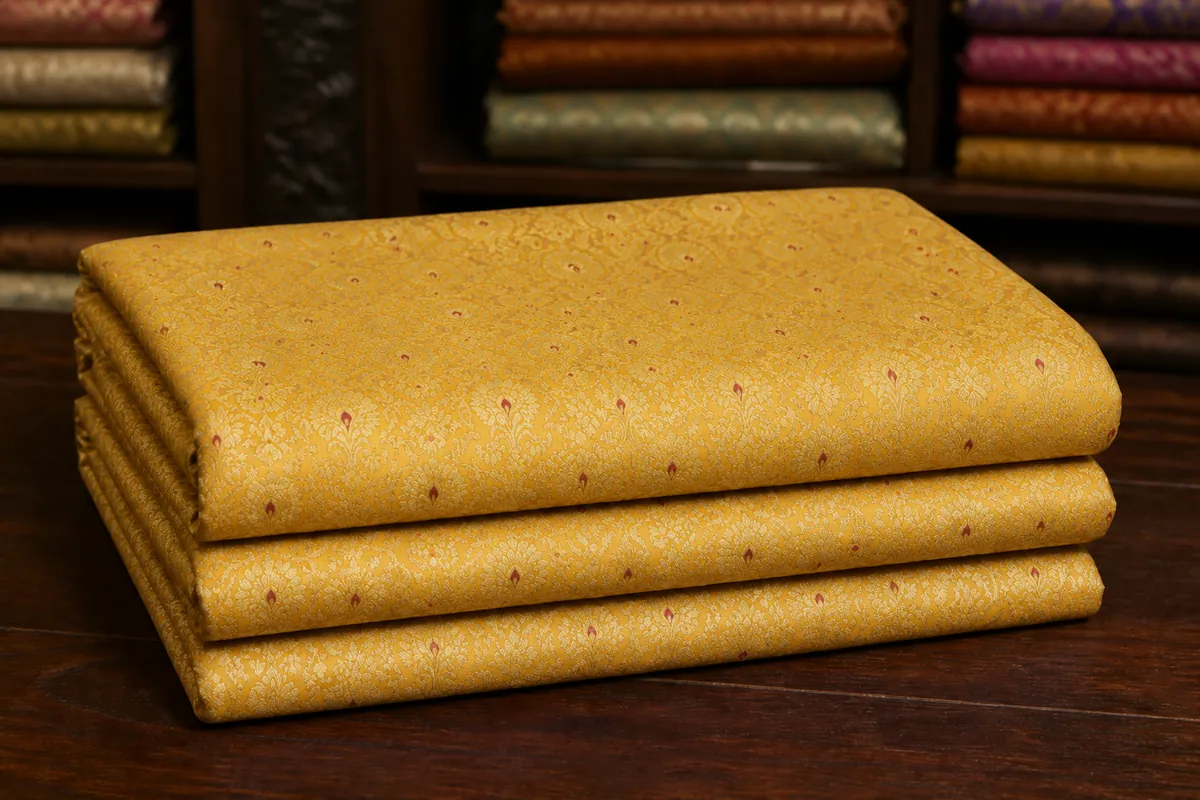 KashiFab_cho_card1_kimkhab_u16_cover-1 KashiFab Banarasi Kimkhab Brocade folded on table - Banaras fabric cover