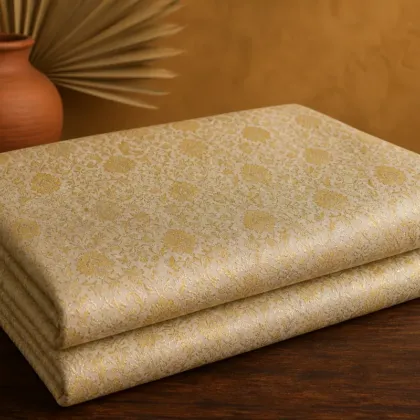 KashiFab Banarasi Kimkhab Brocade folded on table - Banaras fabric cover