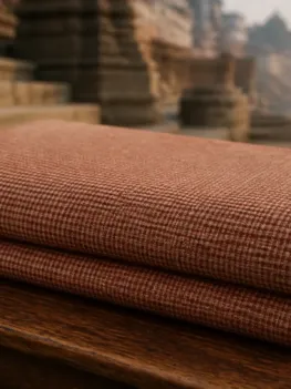 KashiFab Banarasi Pure Matka Silk folded on table - Banaras fabric cover