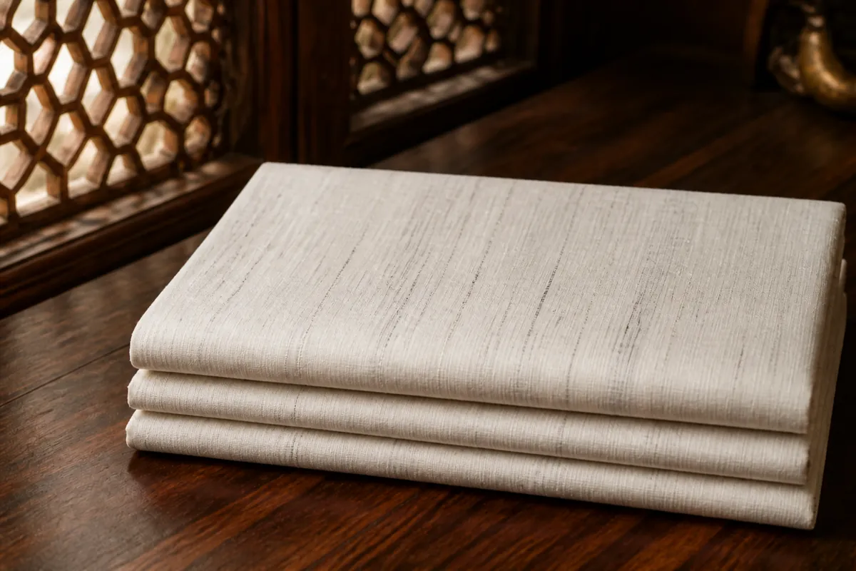 KashiFab_cho_card1_matka_u14_cover-1 KashiFab Banarasi Pure Matka Silk folded on table - Banaras fabric cover