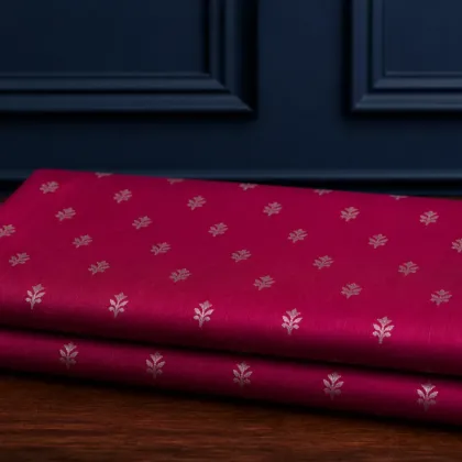 KashiFab Banarasi Pure Raw Silk Zari Booti folded on table - Banaras fabric cover