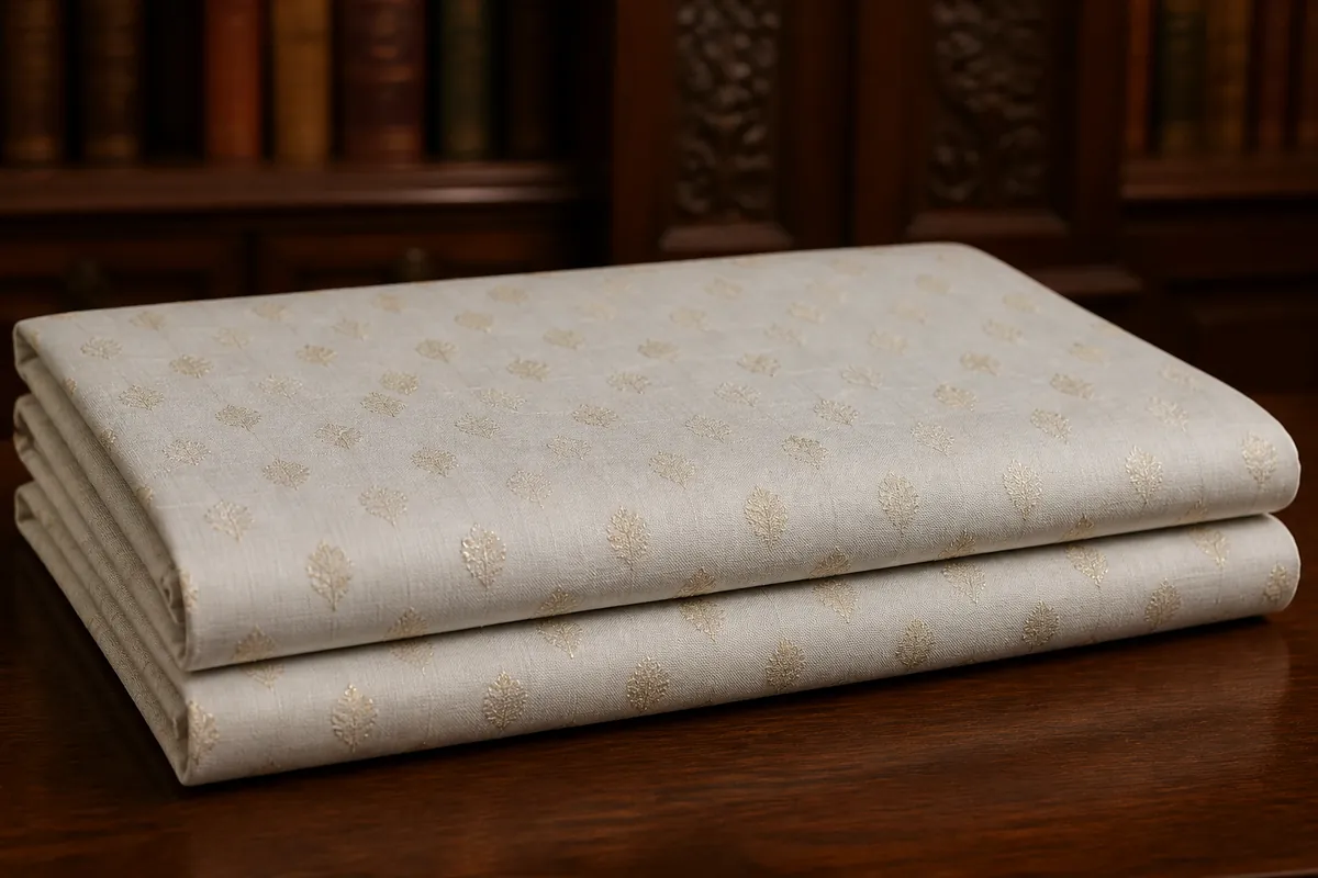 KashiFab_cho_card1_raw_silk_booti_u06_cover-1 KashiFab Banarasi Pure Raw Silk Zari Booti folded on table - Banaras fabric cover