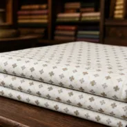 KashiFab Banarasi Pure Resham Cotton Meena Jacquard folded on table - Banaras fabric cover