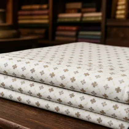 KashiFab Banarasi Pure Resham Cotton Meena Jacquard folded on table - Banaras fabric cover