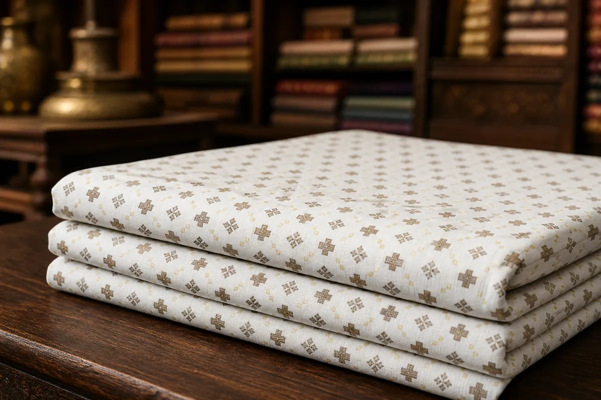 KashiFab_cho_card1_resham_cotton_meena_jacquard_u01_cover-3 KashiFab Banarasi Pure Resham Cotton Meena Jacquard folded on table - Banaras fabric cover