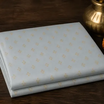 KashiFab Banarasi Pure Resham Cotton Meena Jacquard folded on table - Banaras fabric cover