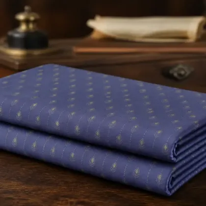 KashiFab Banarasi Pure Resham Cotton Meena Jacquard folded on table - Banaras fabric cover