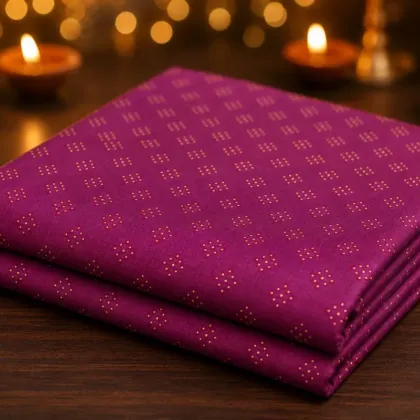 KashiFab Banarasi Pure Resham Cotton Meena Jacquard folded on table - Banaras fabric cover