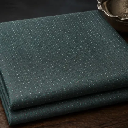 KashiFab Banarasi Pure Resham Cotton Meena Jacquard folded on table - Banaras fabric cover