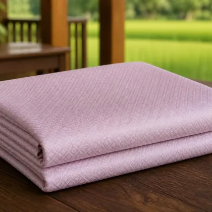 KashiFab Banarasi Pure Resham Cotton Meena Jacquard folded on table - Banaras fabric cover