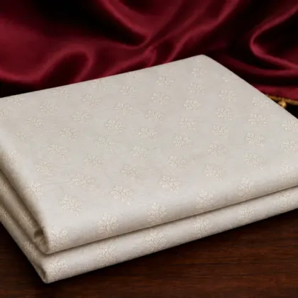 KashiFab Banarasi Pure Resham Cotton Meena Jacquard folded on table - Banaras fabric cover