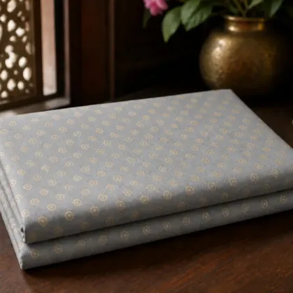 KashiFab Banarasi Pure Resham Cotton Meena Jacquard folded on table - Banaras fabric cover