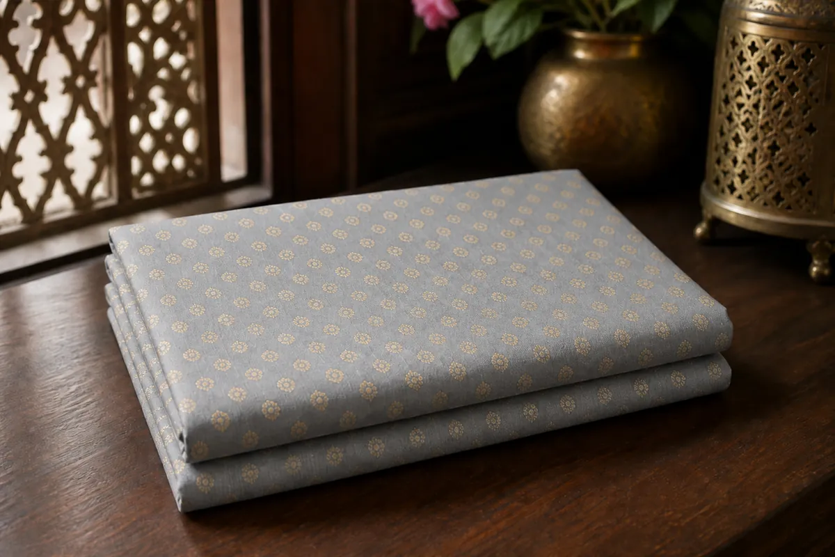 KashiFab_cho_card1_resham_cotton_meena_jacquard_u19_cover-1 KashiFab Banarasi Pure Resham Cotton Meena Jacquard folded on table - Banaras fabric cover