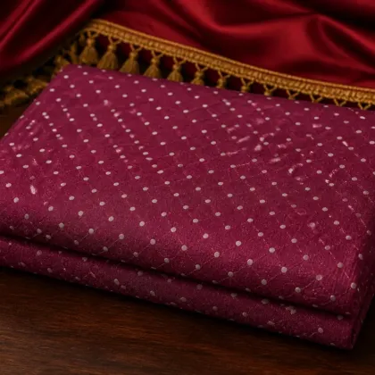 KashiFab Banarasi Pure Resham Cotton Meena Jacquard folded on table - Banaras fabric cover