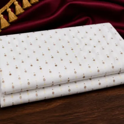 KashiFab Banarasi Pure Resham Cotton Meena Jacquard folded on table - Banaras fabric cover