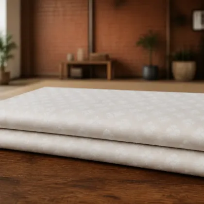 KashiFab Banarasi Pure Resham Cotton Meena Jacquard folded on table - Banaras fabric cover