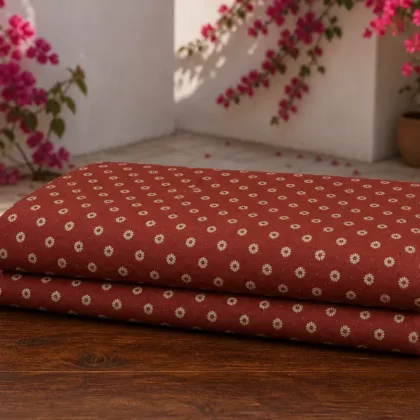 KashiFab Banarasi Pure Resham Cotton Meena Jacquard folded on table - Banaras fabric cover