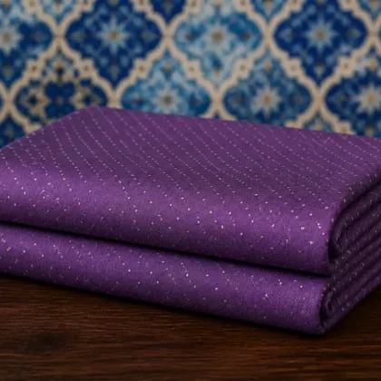 KashiFab Banarasi Pure Resham Cotton Meena Jacquard folded on table - Banaras fabric cover