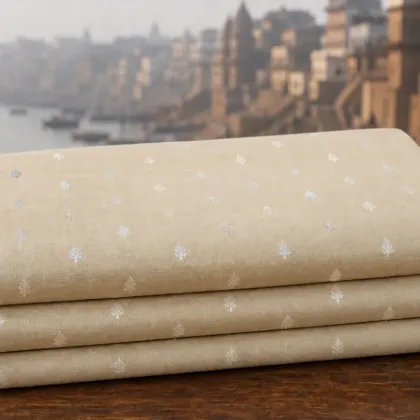 KashiFab Banarasi Resham Zari Meena Brocade folded on table - Banaras fabric cover
