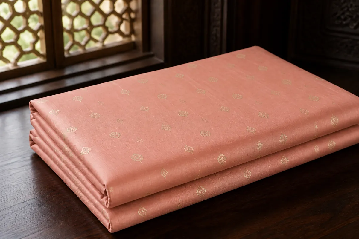 KashiFab_cho_card1_resham_meena_brocade_u06_cover-1 KashiFab Banarasi Resham Zari Meena Brocade folded on table - Banaras fabric cover