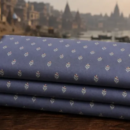 KashiFab Banarasi Sartan Zari Meena Brocade folded on table - Banaras fabric cover
